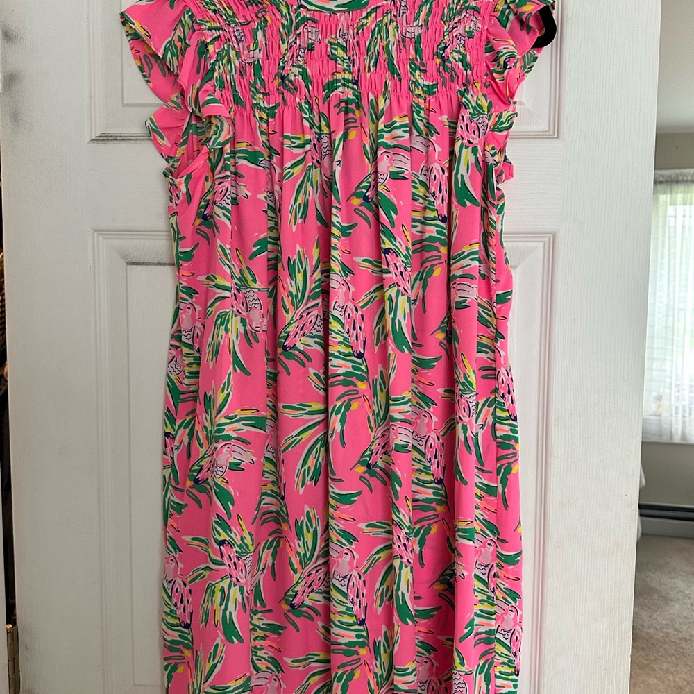 Pink Tropical Print Dress